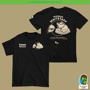 Whisker Waitstaff Cat Servant Staff Front Back Print T-Shirt BLACK